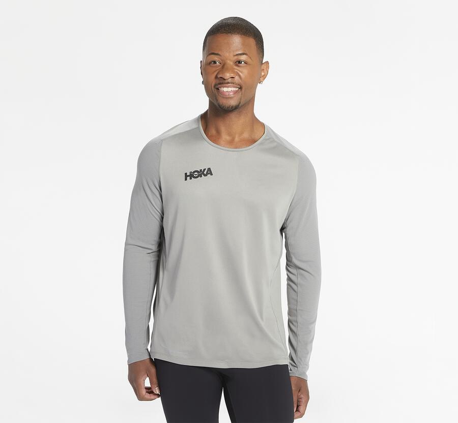 Top Hoka One One Hombre Grises - Performance Long Sleeve - XYDH25619